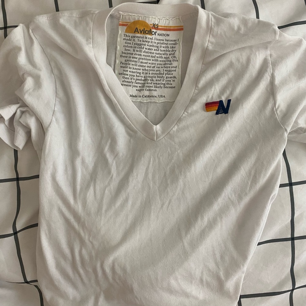 Aviator nation white kinda cropped white v neck shirt!